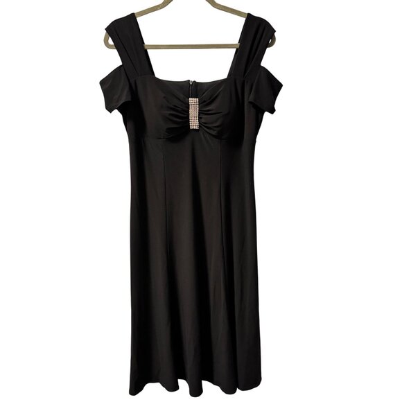 R&M Richards Off-The-Shoulder Black Midi Dress With Rhinestone Detail Size 10.NW - Picture 1 of 12
